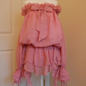 Elegant Pink Ruffled Skirt 2 Pieces Set